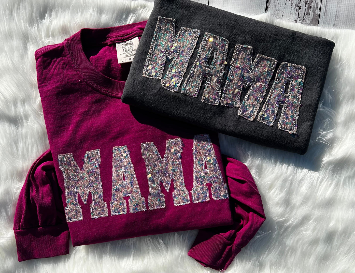MAMA Cotton Candy Sequin Tees
